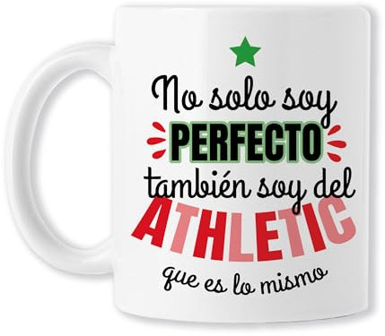 CLUBS (Taza Fútbol para Aficionados del Athletic de Bilbao 'No solo soy perfecto, también soy del Athletic’ – Regalo Navidad, Cumpleaños, Hombre, Amigo Invisible | Cerámica Blanca 325ml)