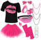 WERFORU 80er Jahre Outfit Damen Set Karneval Damen Set，T-Shirt, Tüll Rock， Herz Sonnenbrille，Stirnband， Netzhandschuhe， Halskette，Bauchtasche， Ohrringe，Beinwärmer，Silikonarmband