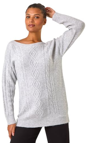 Roman Originals Sequin Cable Knit Jumper for Women UK - Ladies Everyday Autumn Winter Round Neckline Comfy Soft Evening Vacation Work Party Night Out