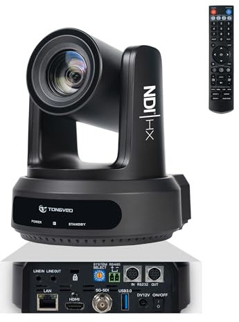 TONGVEO 20X Optischer Zoom NDI AI Auto-Tracking PTZ-Kamera, HDMI/SDI/USB3.0 Live-Streaming-Kamera mit NDI, Ideal für Kirchen, Gottesdienste, Events