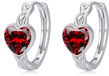 Herz Keltisches Creolen Mädchen 925 Sterling Silber Klein Creolen Ohrringe mit Rot Herz Zirkonia Hypoallergen Schmuck Geschenke für Damen Mädchen