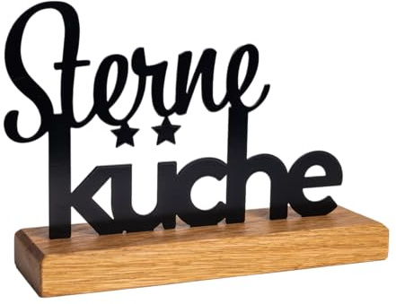 Rerum & Consilium Sterneküche Metall/Holzaufsteller | Moderne Industrial Deko für die Küche | 21 x 16 cm | Tischdeko/Küchendeko