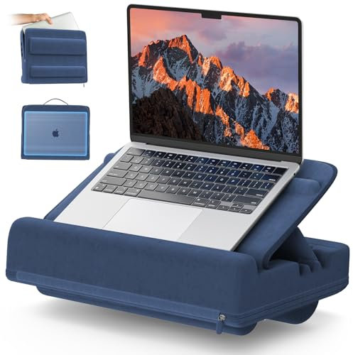 Cuscino per Computer Portatile, Porta PC Scrivania con 3 Angolazioni Regolabili, Cuscino Laptop con Poggiapolsi, Adatto a Laptop Fino a 16”, Supporto Laptop Scrivania per Lavoro e Domestico (Blu)