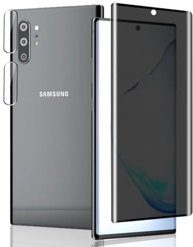 Jaavkkma 1 Pièce Verre Trempé Anti Espion pour Samsung Galaxy Note 10 Plus Protection D'écran + 2 Pièces Protecteur Caméra, 9H/Anti-Spy, Protège Écran pour Galaxy Note 10 Plus - Privacy Vitre Trempé