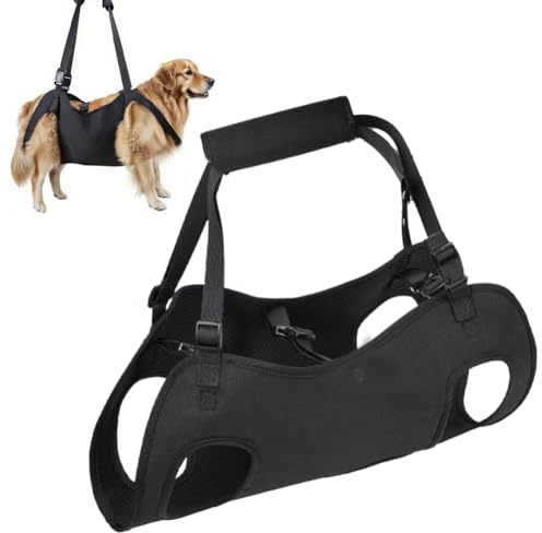 Hunde Tragehilfe,Tragehilfe Hund Treppe Verstellbare für Hinterbeine Hüftstütze mit Griffen Sicherheitsunterstützung für behinderte, verletzte oder ältere Hunde (schwarz, M)