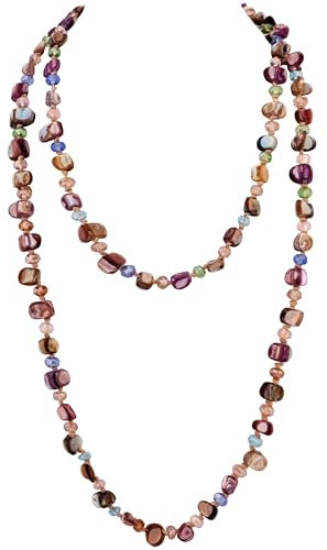 Hanary Colorful Irregular Beaded Long Necklace, Coated Reflective Glass Beads, Vintage Chunky Jewelry for Women