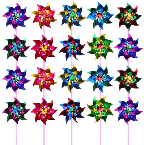 SHINEOFI 100 Piezas De Molinetes De Arcoíris para Niños Molino De Viento Giratorio para Patio Y Jardín Molinetes Octogonales Juguetes para Exteriores De Fiesta para Patio Y Césped.