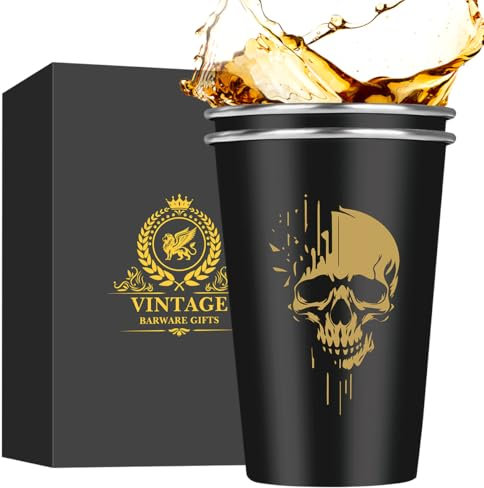 MR.BARWARE Lot de 2 verres à bière en forme de tête de mort (0,5 l) - Cadeau gothique - Tête de mort - Cadeau d'Halloween - Cadeau de Noël - Cadeau d'anniversaire pour hommes (acier inoxydable)