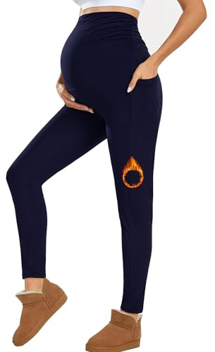 Farrobor Leggins Premama con Bolsillos Ropa Embarazada Mujer Pantalones Premama Cintura Alta Mallas Maternidad Elasticos