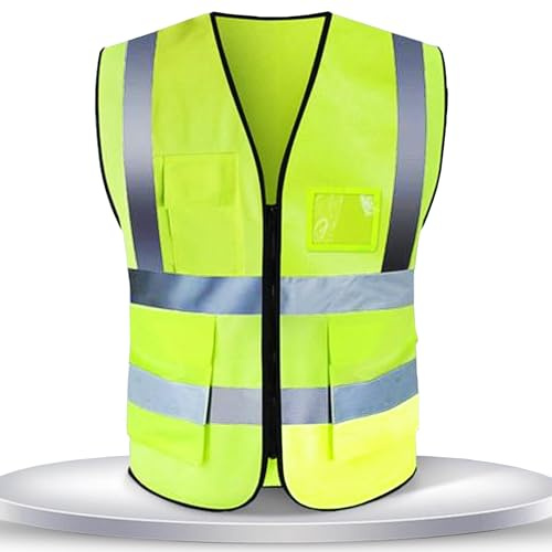 ATEK Hi Vis Vest, High Visibility Reflective Vest for Men & Women with Pockets & Zipper, Night Security Vests for Outdoor, Running, Walking, Motor, Bicycle (XL)