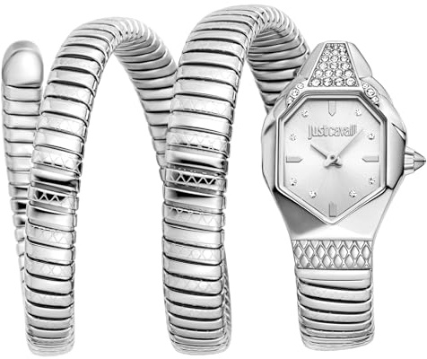 Just Cavalli Signature Snake Amber – Women's Quartz Wrist Watch Fashion Bracelet and Case Stainless Steel Grey Dial Analogue Grey – JC1L370M0015