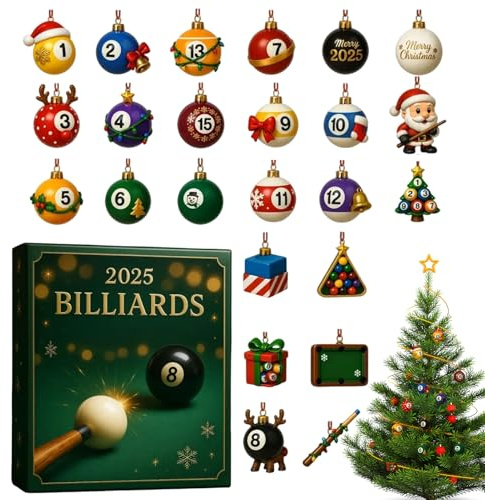 Billard Adventskalender - 2d Flat Sports Art, 24-Tage-Pool Thema Kalender zum Zählen | Für Erwachsene in der Familie hören die Teenager Spieler der Spieler auf