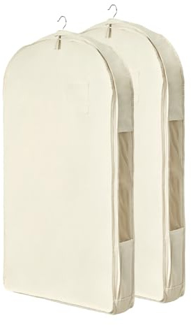 DOUZIO 2er-Pack Kleidersäcke Aus 100% Baumwolle, Atmungsaktive Schulter-Abdeckungen & Staubschutz-Hüllen für Begehbare Kleiderschränke, Lange Kleidertasche für Anzüge, Jacken, Mäntel(Size:60×90cm)