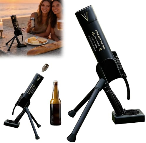 Introti Beer Bottle Mortar Bottle Opener, 51mm Military Cap Launcher, Hands-Free Push Down Opener for Beer, Unique Army Desk Decor, Gift for Dad, Veterans, Home Bar Accessory (330ml Beer Bottle)