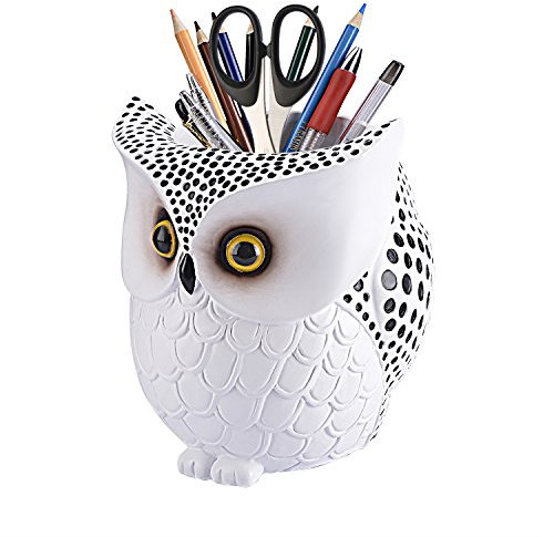 LYASI Lion Pen Holder, lion Pen Pencil Container Carving Brush Pot Brush Holder Desk Organizer Decoration,Luxury Gift and Exquisite Handicraft (White:Owl)