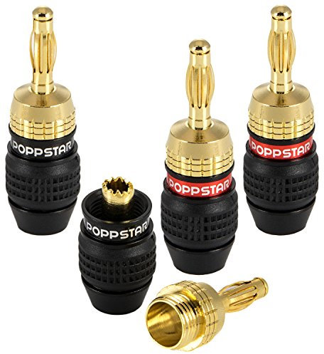 POPPSTAR 4x High End Bananenstecker (geschirmt, bis 6 mm², 24k vergoldet, 2x schwarz, 2x rot)