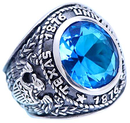 ForFox Vintage 925 Sterling Silber Klasse Ring Mit Adler Und Blau Kristall - Graduierung College Schule Für Herren Damen Größe 61