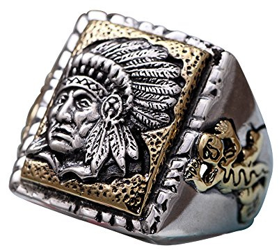 Echt 925 Sterling Silber Tribal Indianer Chief Kopf Ring Indianerschmuck für Herren Offen Verstellbar