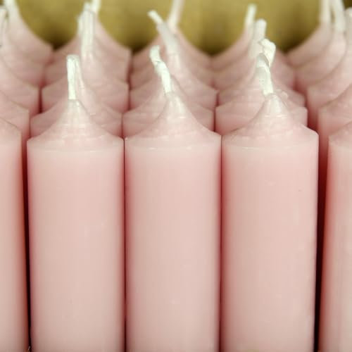 Bütic GmbH Stabkerzen durchgefärbt 100mm x Ø 22mm, Kerzen hochgereinigt, Brenndauer 4h, geruchsneutral, rußarm mit rückstandsfreiem Abbrand, Farbe:Pastell Rosa, Set mit:25 Stück