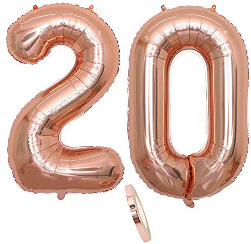2 Luftballons Zahl 20, Nummer 20 Luftballon Rosegold Mädchen,40 Aufblasbar Helium Folienballon Roségold Ballons Figuren,Riesen Ballon für Geburtstag Party Dekoration, Abschlussball (xxxl 100cm)