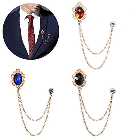 Huture 3 pièces Broche Homme Broches Clips en Métal Clips Blouses Accessoires pour écharpe Clips Vintage en Cristal Insigne de Bijoux de Mode Corsage pour Dames, Diamant Rouge-Bleu-Noir