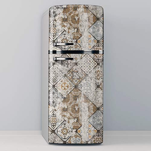 Vinilo Adhesivo Decorativo para Nevera, Especial Libre De Burbujas, Vintage Worn Tiles (60x185cm)