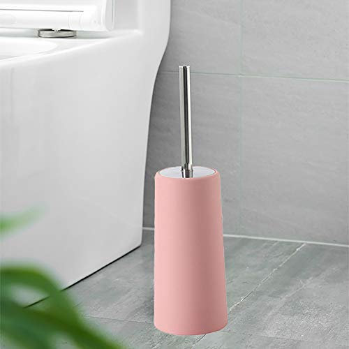 SagaSave Toilet Brush with Holder, Free Standing Toilet Brushes, Closed Hideaway Design Loo Brush, 37cm x10.5cm, Pink