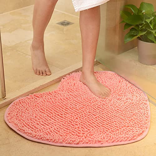 Pink Heart-shaped Bath Mat - Non-slip Chenille Rug, Absorbent Bathroom Mat (Size: 70x80cm)