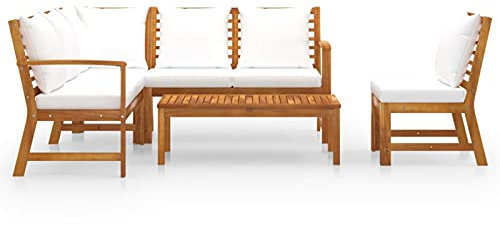 Tidyard 5-tlg. Garten-Lounge-Set mit Creme Auflagen Sitzgruppe 1 Couchtisch Gartenset Sitzmöbel Sitzgruppe Lounge Balkonmöbel Holzgruppe Gartengarnitur für Garten, Balkon & Terrasse Massivholz Akazie