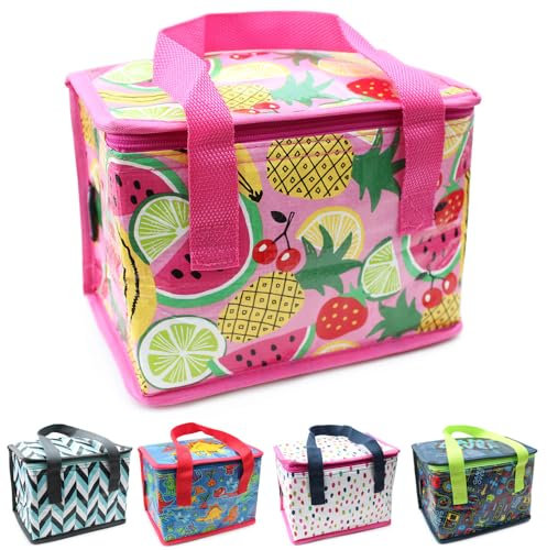 Fashion Stationery Lunch Bag Insulated Cooler Kids Adults Folding Reusable Pack Lunch Bags for Girls Boys Kids Picnic Bag (Pink)