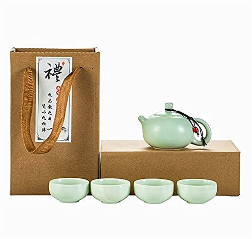 EatingBiting Japanisches Keramik-Teeservice – 5-teiliges Kungfu-Teeservice aus Porzellan, Cyan-blaue Teekanne und Tassen