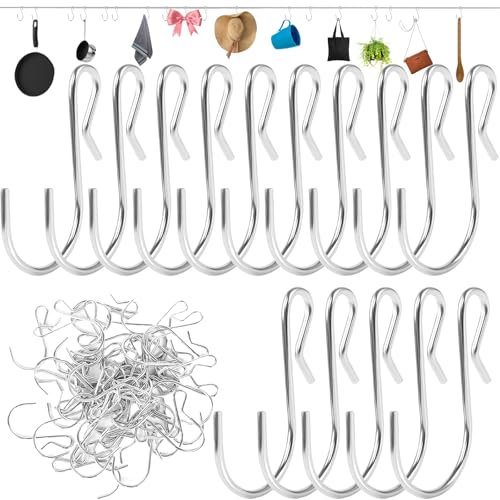 Brateuanoii 50 Stück S Haken Zum Einhängen, kleine S Haken, haken aus edelstahl in S form, Mini Aufhängehaken Metall Haken, Heavy Duty S Haken, multifunktional, für Küche, Bad und Schlafzimmer