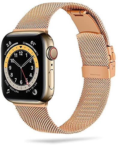 Anlinser Bracelets métalliques compatibles avec Apple Watch 41mm, 40mm 45mm 44mm 42 mm, bracelet en acier inoxydable respirant compatible avec iWatch Series 8 7 6 5 4 3 SE (42mm/44mm/45mm, or rose)