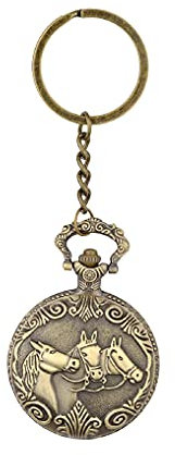 AUGEN Premium Taschenuhr Metall Schlüsselanhänger Pferde stehend Retro Vintage zum Verschenken mit Schlüsselanhänger Anti-Rost (1 Stück)