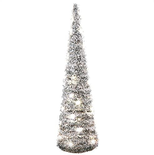 com-four® LED Deko-Pyramide in Tannen-Optik - Dekolicht mit Kunstschnee und 30 warmweißen LEDs - tolles Stimmungslicht für Weihnachten - beleuchtete Weihnachtsdeko (01 Stück - Grün - Kegel 60cm)