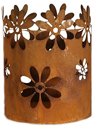 Windlicht Edeldrost Garten Gartendeko Garten Dekoration Feuer Gartenlampe Fackel Blumen Blüten Antik Landhaus Naturrost Gartenlicht Kerzenhalter 25x19cm (Windlicht Blüten Groß)