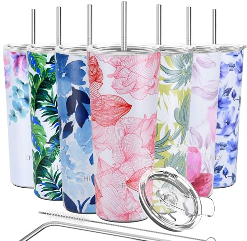 Tumbler Edelstahl-Kaffeetasse – THILY 780 ml dreifach isolierter Reisebecher mit spritzwassergeschütztem Deckel, wiederverwendbar, für Eiswasser und Heißgetränke, Smoothie-Becher, Roter Lotus