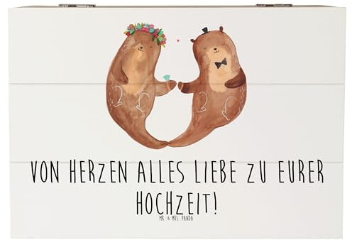 Mr. & Mrs. Panda 22 x 15 cm Holzkiste Hochzeit Otter - Geschenk, Geschenk zur Hochzeit, Geschenkdose, Ehe, Hochzeitstag, Dekokiste, Aufbewahrungsbox,