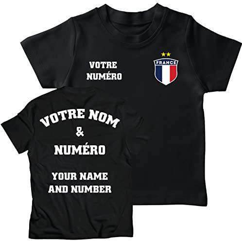 lepni.me T-Shirt Maillot de Football Personnalisé Enfant France| Nom et Numéro | Insigne du Drapeau français | Championnat d'europe de Football 2024 (5-6 Ans Noir Multicolore)