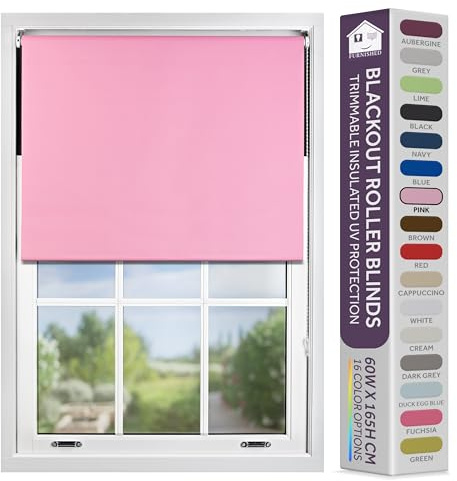 FURNISHED Blackout Roller Blind with Metal Fittings Trimmable Insulated Thermal Fabric Heavy-duty Easy Install Brackets Window Roller Blinds - Pink, 220W x 165H cm