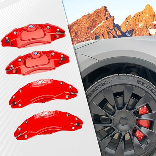 Nakonic Caliper Covers Set of 4 Compatible with Tesla Model Y 2020-2024 Accessories, 19/20 Inch Wheel Hub Fit, Aluminium Alloy, Red