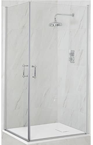 MILANO Chrome Corner Hinged Door Shower Enclosure White Tray 800 x 800mm