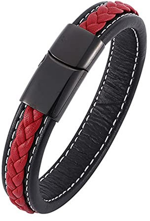 Wycian Schwarzes Armband Herren, Armband für Frauen Luxus-Lederarmband 20.5CM Rostfreier Stahl für Männer Frauen