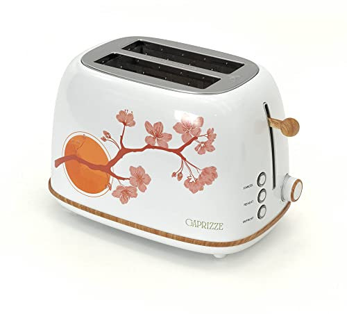 Tostapane Kaito con doppia fessura extra ampia 6 livelli di tostatura decorazione floreale e effetto legno bianco opaco