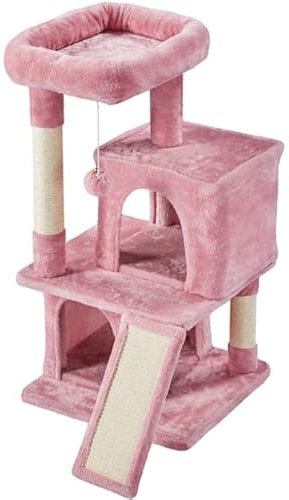 Abician Arbre à Chat Ideal au Coin du Mur Arbre Chat avec Poteaux Sisal à Griffer Niche Spacieuse 1 Boule de Peluche (Rose, 49 x 45,5 x 91 cm)
