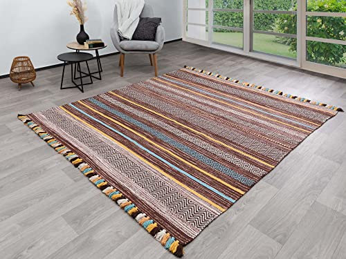 Steffensmeier Handwebteppich Turbat | Antistatisch | 100% Baumwolle | Braun, handgewebt, Größe: 170x230 cm