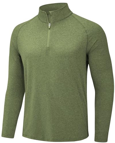 TACVASEN Herren Langarmshirts UV-Schutz UPF 50+ Longsleeve Sonnenschutz Sport Laufshirts (M, Armeegrün)