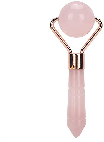 ANKROYU Rouleau Visage Quartz Rose Naturel, Rouleau de Massage en Jade pour Le Visage à Une Tête, Outill de Massage pour Visage, Yeux, Cou, pour Le Raffermissement de La Peau