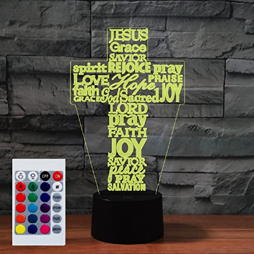SUPERHONGJIHAO Nachtlicht für Kinder 3D-Jesus-Kreuz-LED-Lampe mit Fernbedienung 16 Farben Geburtstagsgeschenk für Kinder