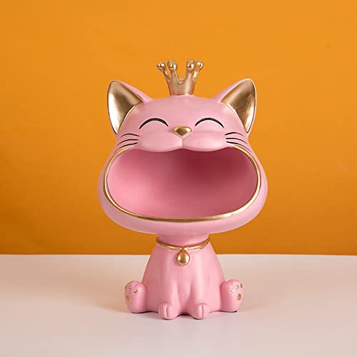Tauzveok Cat Key Bowl Decoration, Big Mouth Cat Storage Box for Jewelry, Desk Organizer, Fruit Bowl, Key Storage, Lucky Home Decor,pink